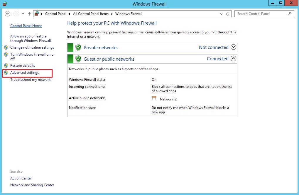 Windows Firewall Advanced settings